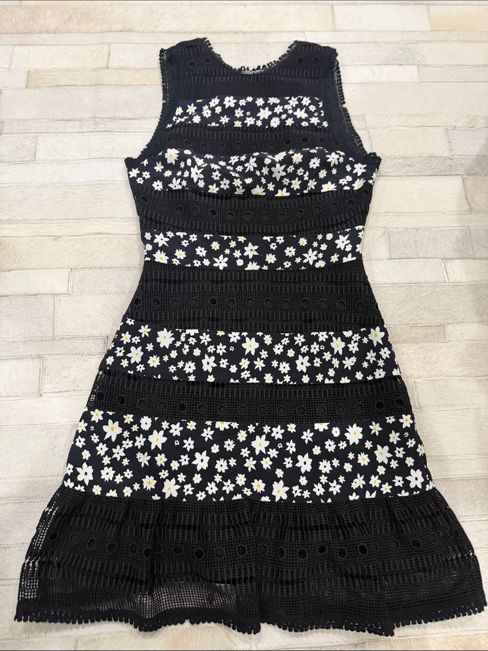 NICHOLAS Black Floral Eyelet Sleeveless A-Line Dress